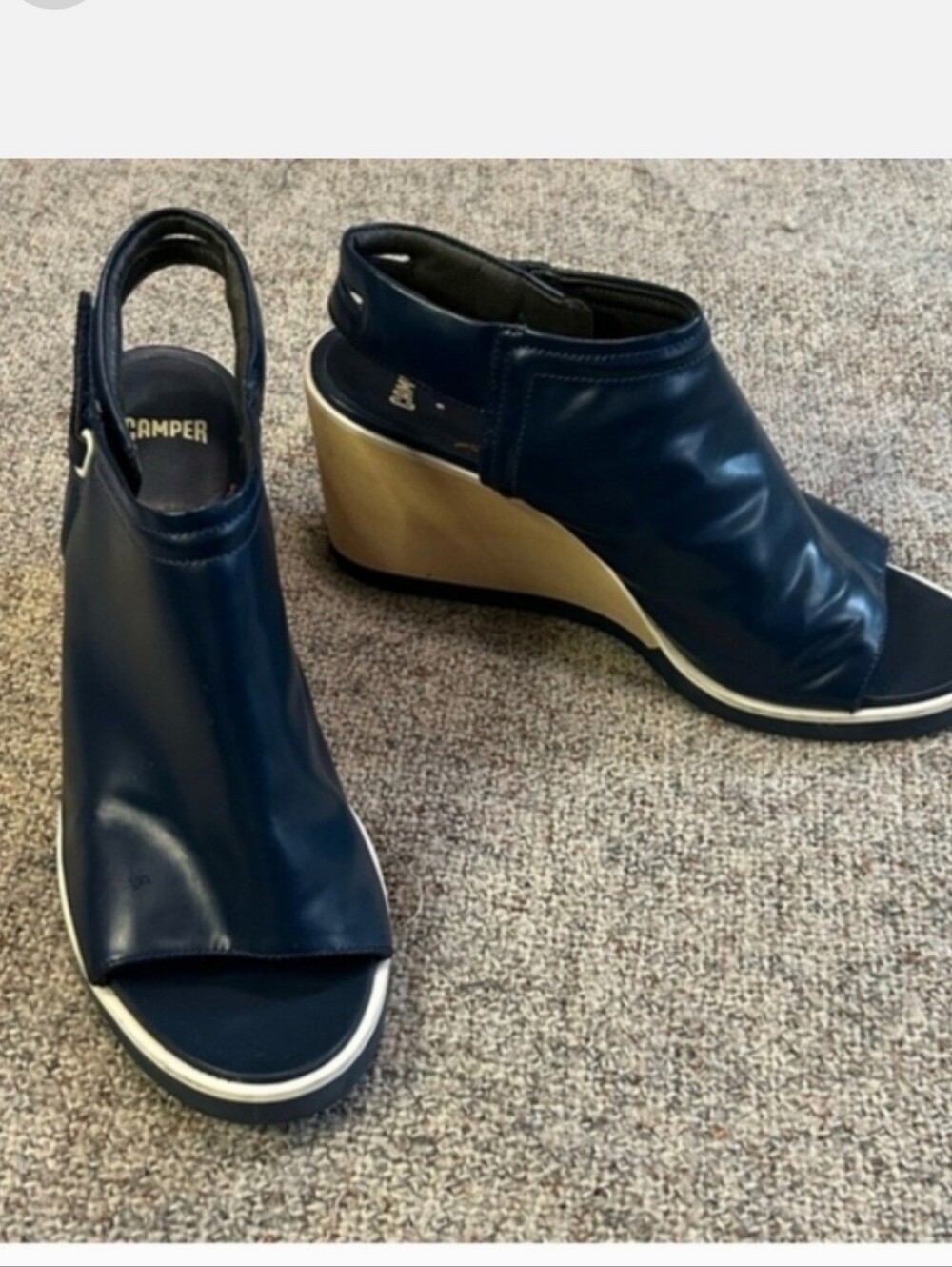 Camper Women's Leather Navy Open-Toe Wedge Sandals